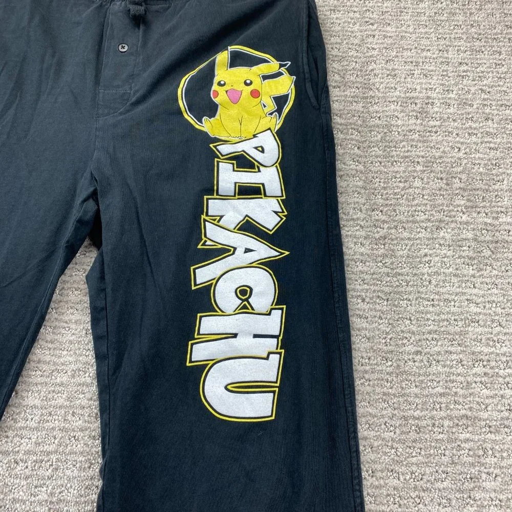 Pokémon Pikachu Pants Men Large L Black Pajama Sleep Lounge Wear Casual Mens - Picture 4 of 14